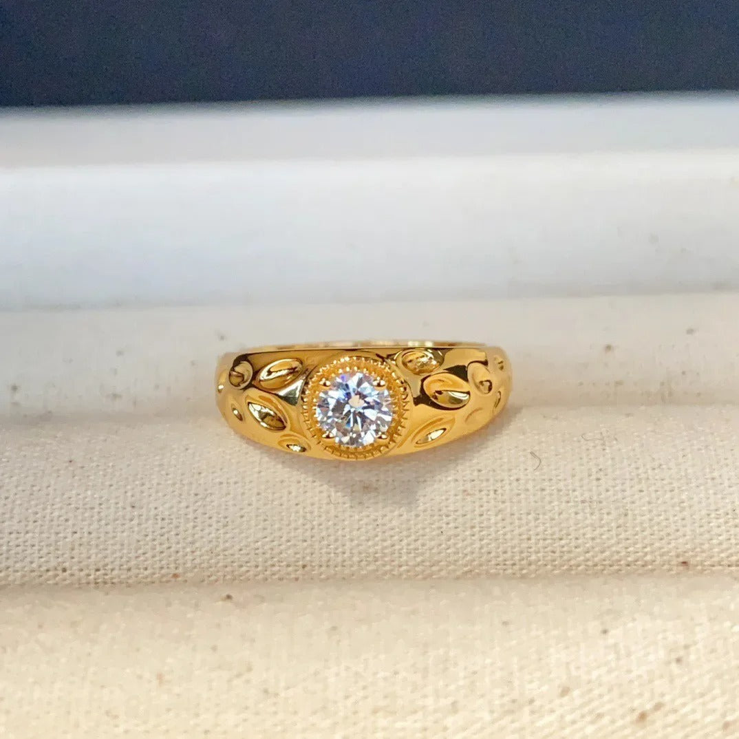 Timeless Gold & Diamond Round Wide Adjustable Ring-Mialla Jewelry