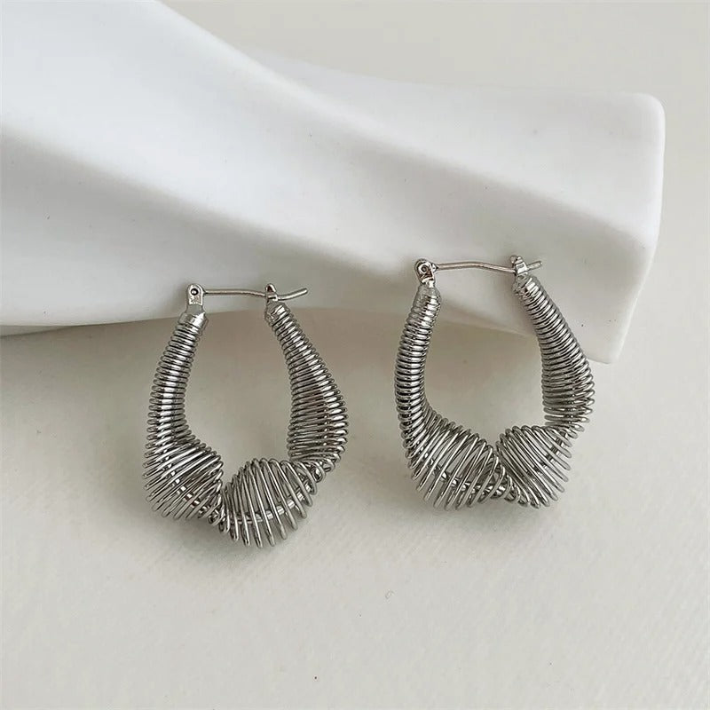 Vintage Silver Spiral Artistic Curve Hoop Earrings-Mialla Jewelry