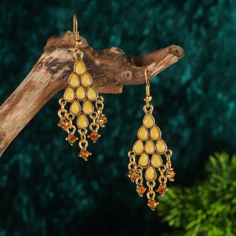 Vintage Gold & Yellow Tassel Earrings-Mialla Jewelry