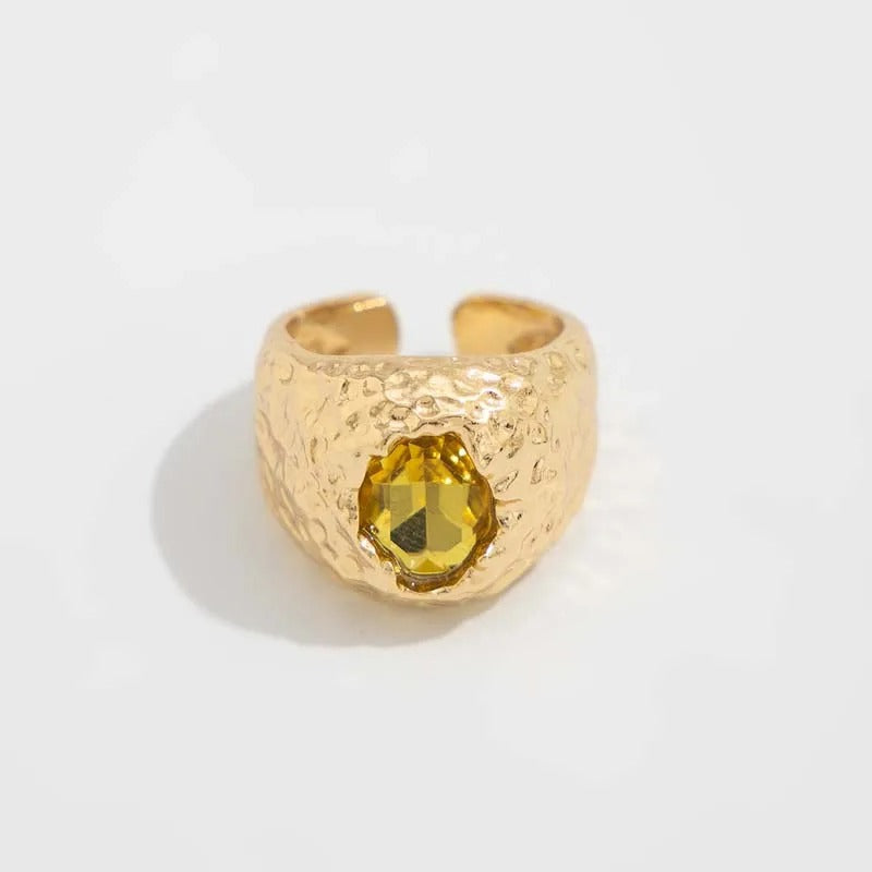 Gold Eye-Catching Yellow Stone Adjustable Ring-Mialla Jewelry