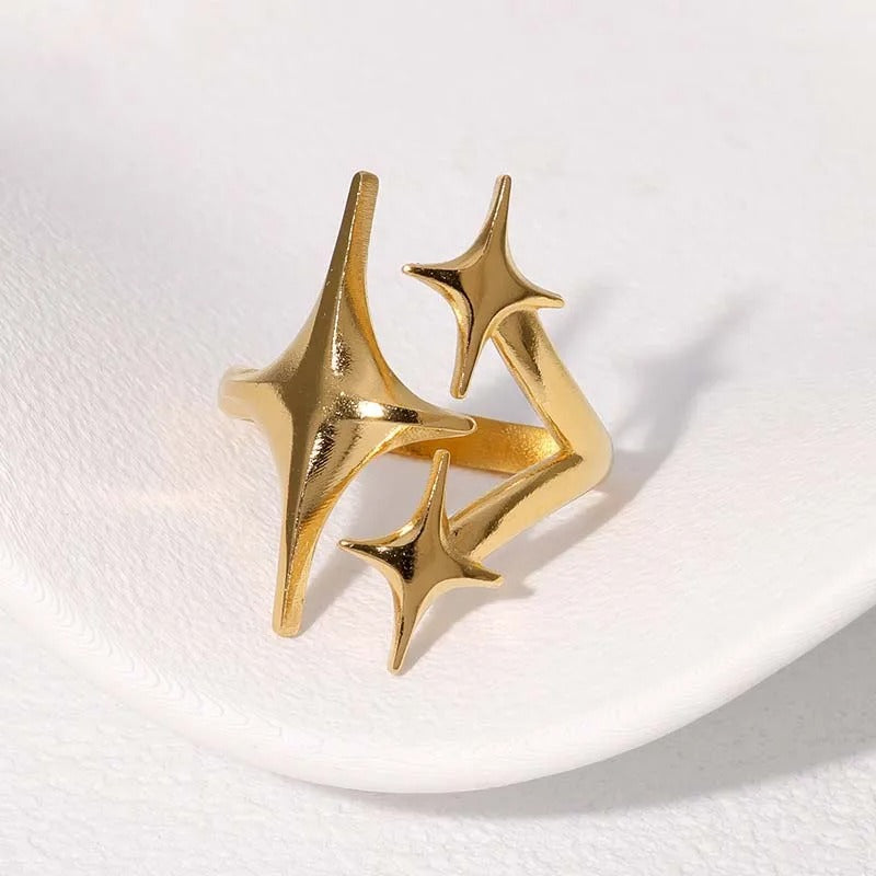 Gold Multi-Star Sculptural Adjustable Ring-Mialla Jewelry