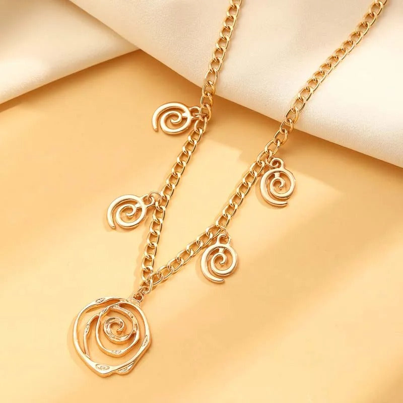 Gold Spiral Swirl Charm Necklace-Mialla Jewelry