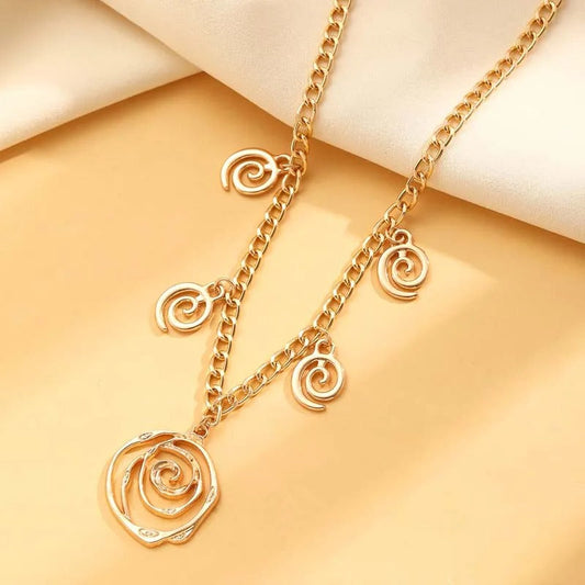 Gold Spiral Swirl Charm Necklace-Mialla Jewelry