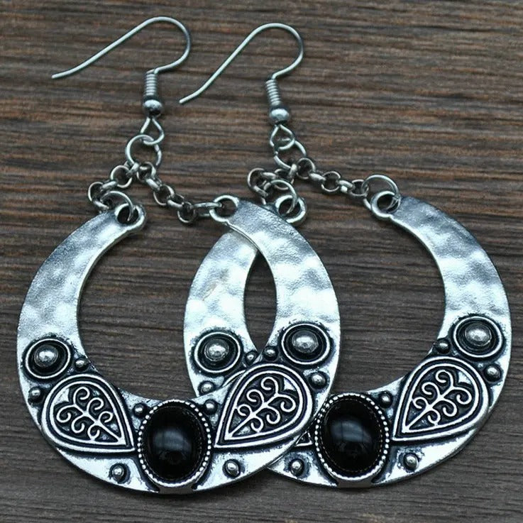 Carved Vintage Tibetan Silver Earrings-Mialla Jewelry
