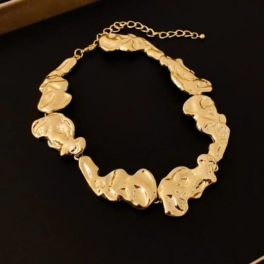 Classic Gold Sculptural Irregular Link Design Necklace-Mialla Jewelry
