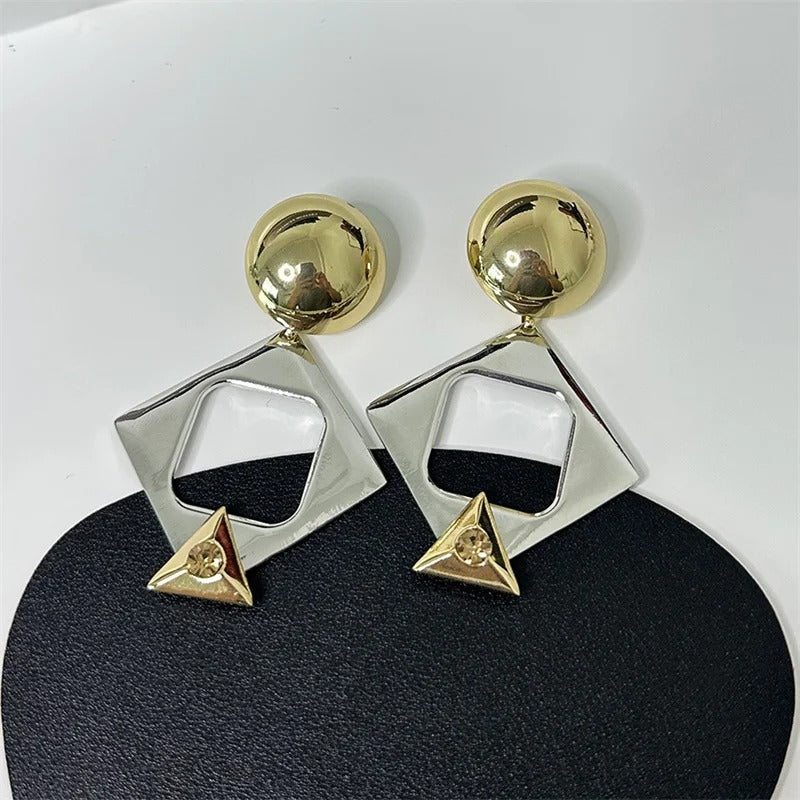 Classic Gold & Silver Crystal Triangle Earrings-Mialla Jewelry