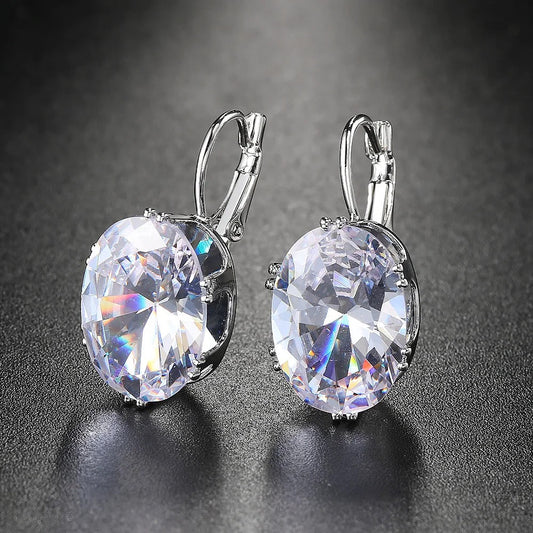 Antique Style Clear Oval Earrings-Mialla Jewelry