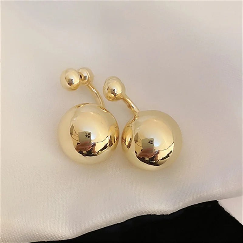 Vintage Smooth Ball Design Gold Earrings-Mialla Jewelry