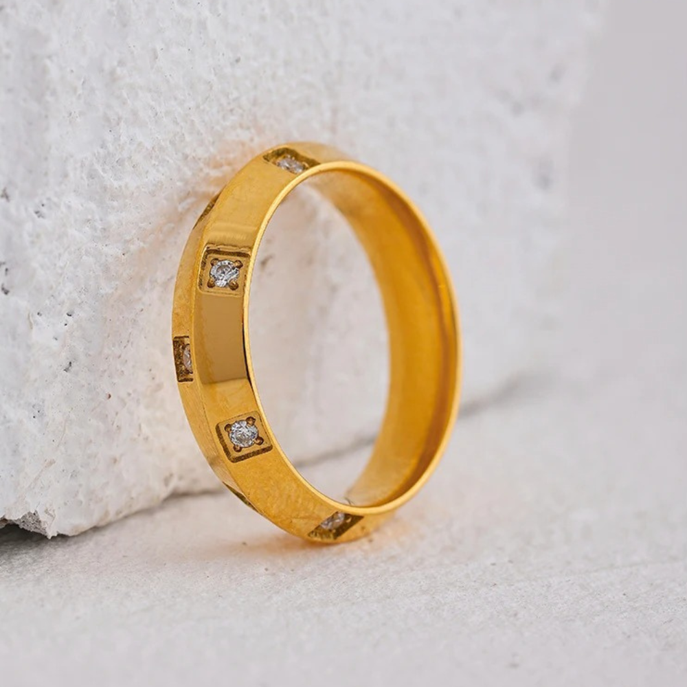 Classic Gold Crystal Band Ring-Mialla Jewelry
