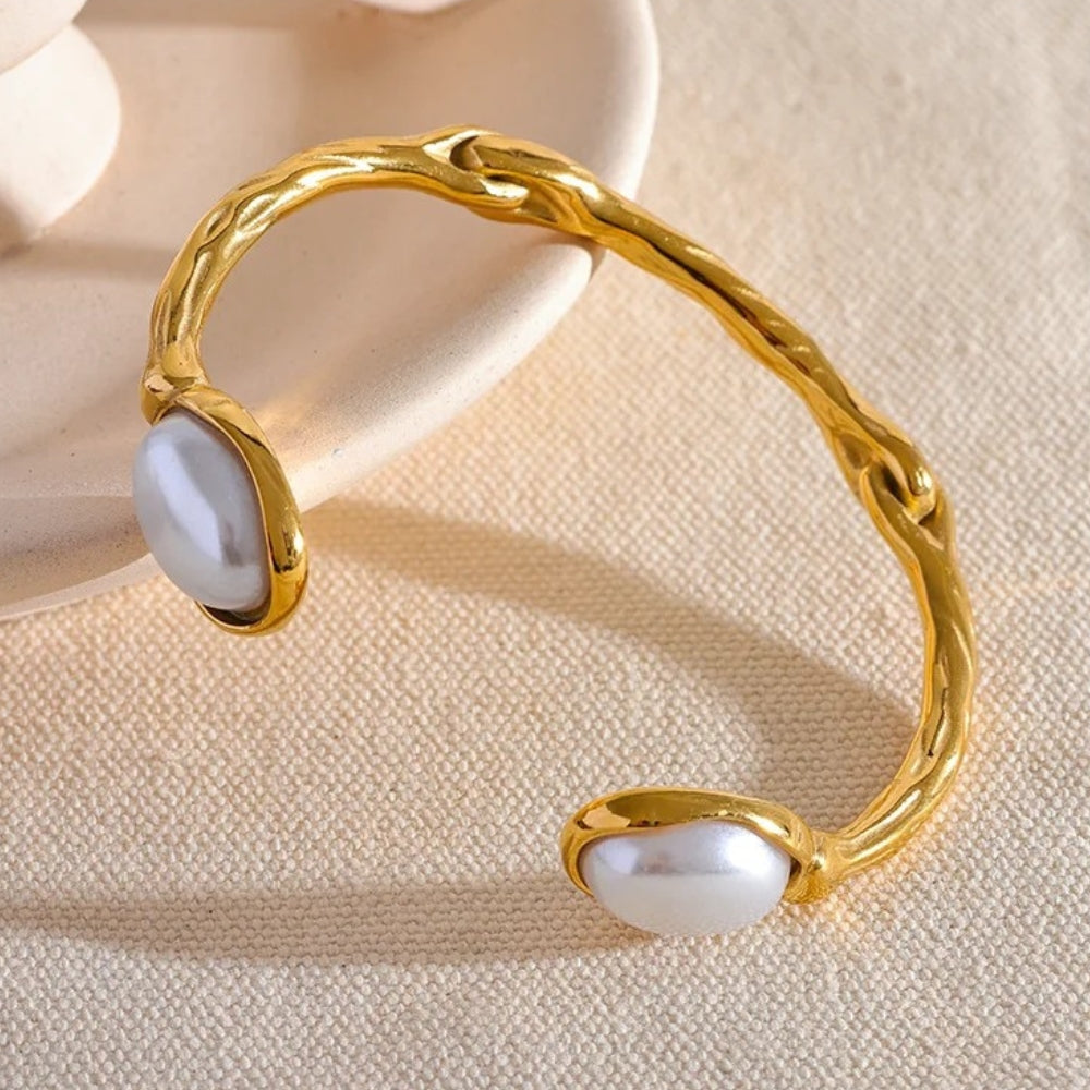 Vintage White Pearl Bangle Bracelet-Mialla Jewelry