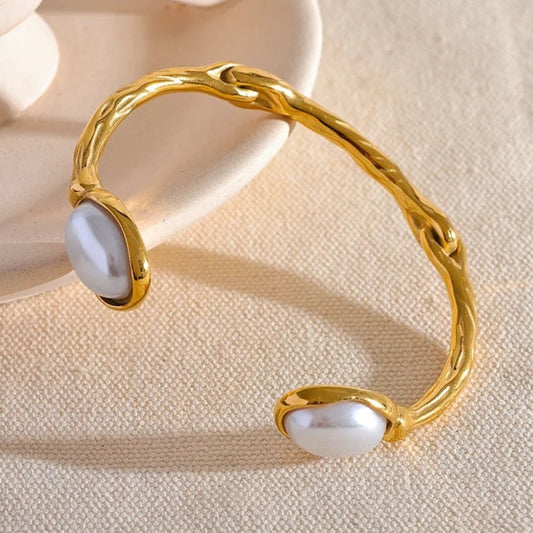 Vintage White Pearl Bangle Bracelet-Mialla Jewelry