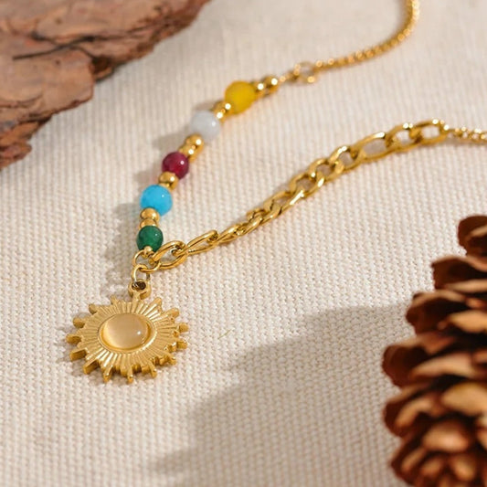 Vintage Multicolor Bead Sun Necklace-Mialla Jewelry