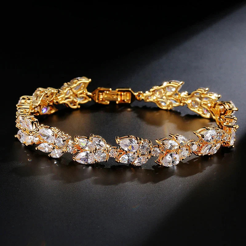 Vintage Gold Leaf Crystal Bracelet-Mialla Jewelry