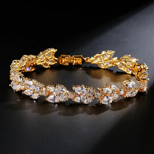 Vintage Gold Leaf Crystal Bracelet-Mialla Jewelry