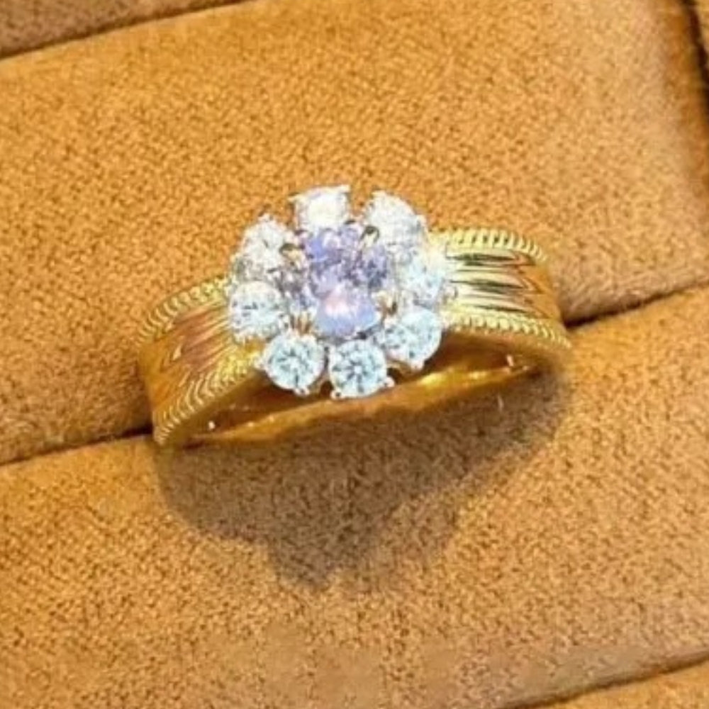Vintage Gold & Purple Gemstone Diamond Cluster Adjustable Ring-Mialla Jewelry