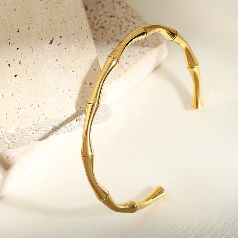 Vintage Gold Bamboo Cuff Bracelet-Mialla Jewelry