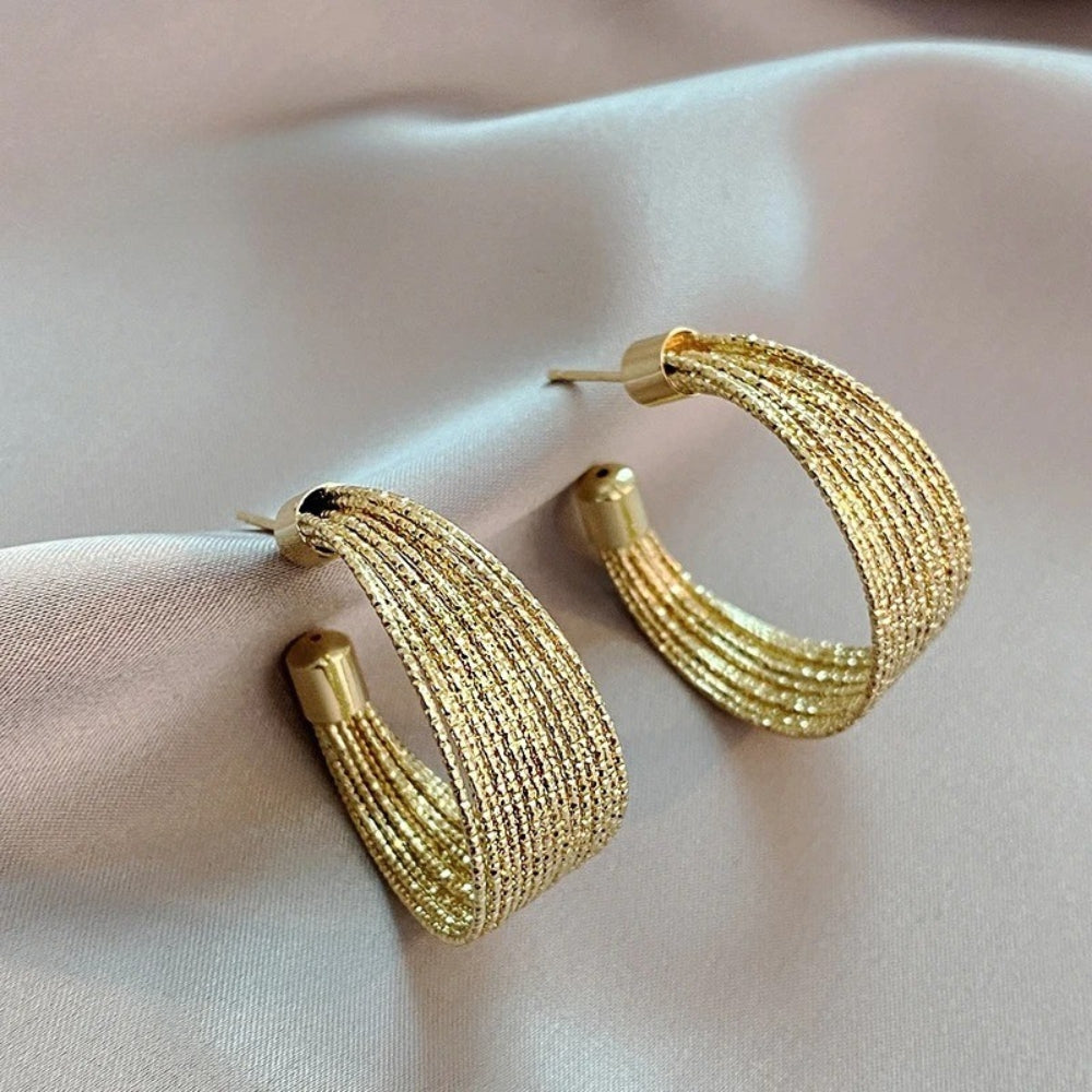 Vintage Gold C-Shaped Pendant Earrings-Mialla Jewelry