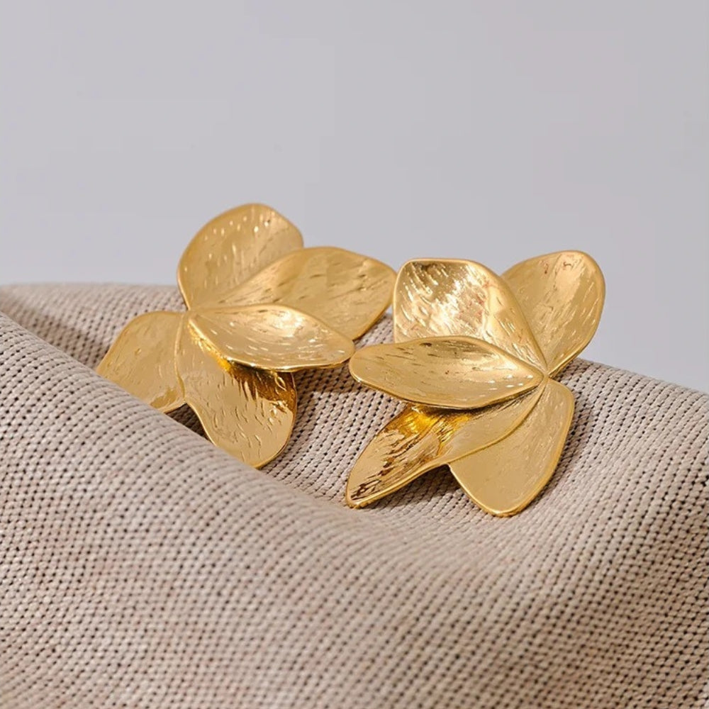 Vintage Gold Flower Petal Earrings-Mialla Jewelry