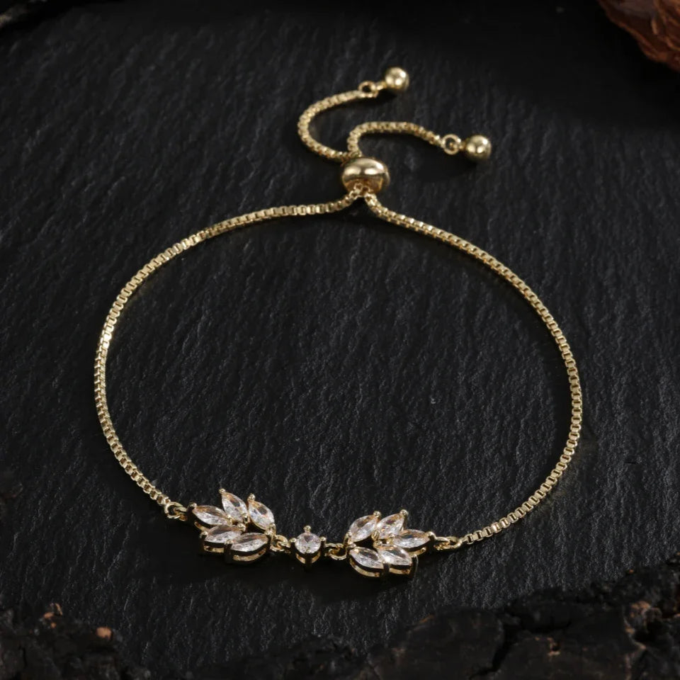 Gold Floral Leaf Adjustable Bracelet-Mialla Jewelry