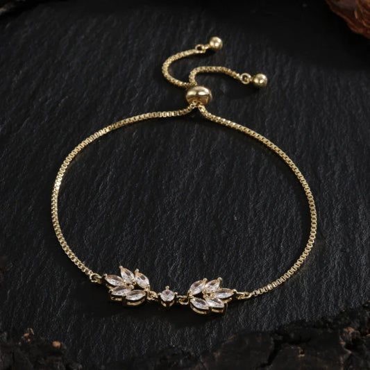 Gold Floral Leaf Adjustable Bracelet-Mialla Jewelry