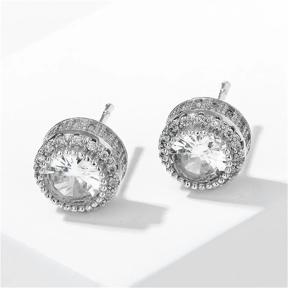 Vintage Silver Crystal Stud Earrings-Mialla Jewelry