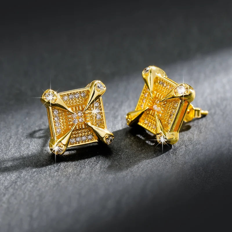 Gold Bold Sparkle Square Earrings-Mialla Jewelry