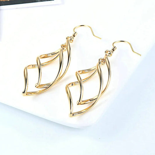 Vintage Gold Intricate Geometric Curve Dangle Earrings-Mialla Jewelry