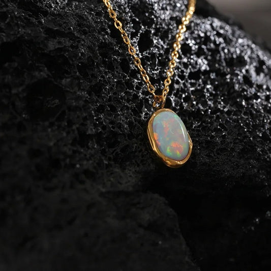 Vintage Glow Opal Stone Necklace-Mialla Jewelry