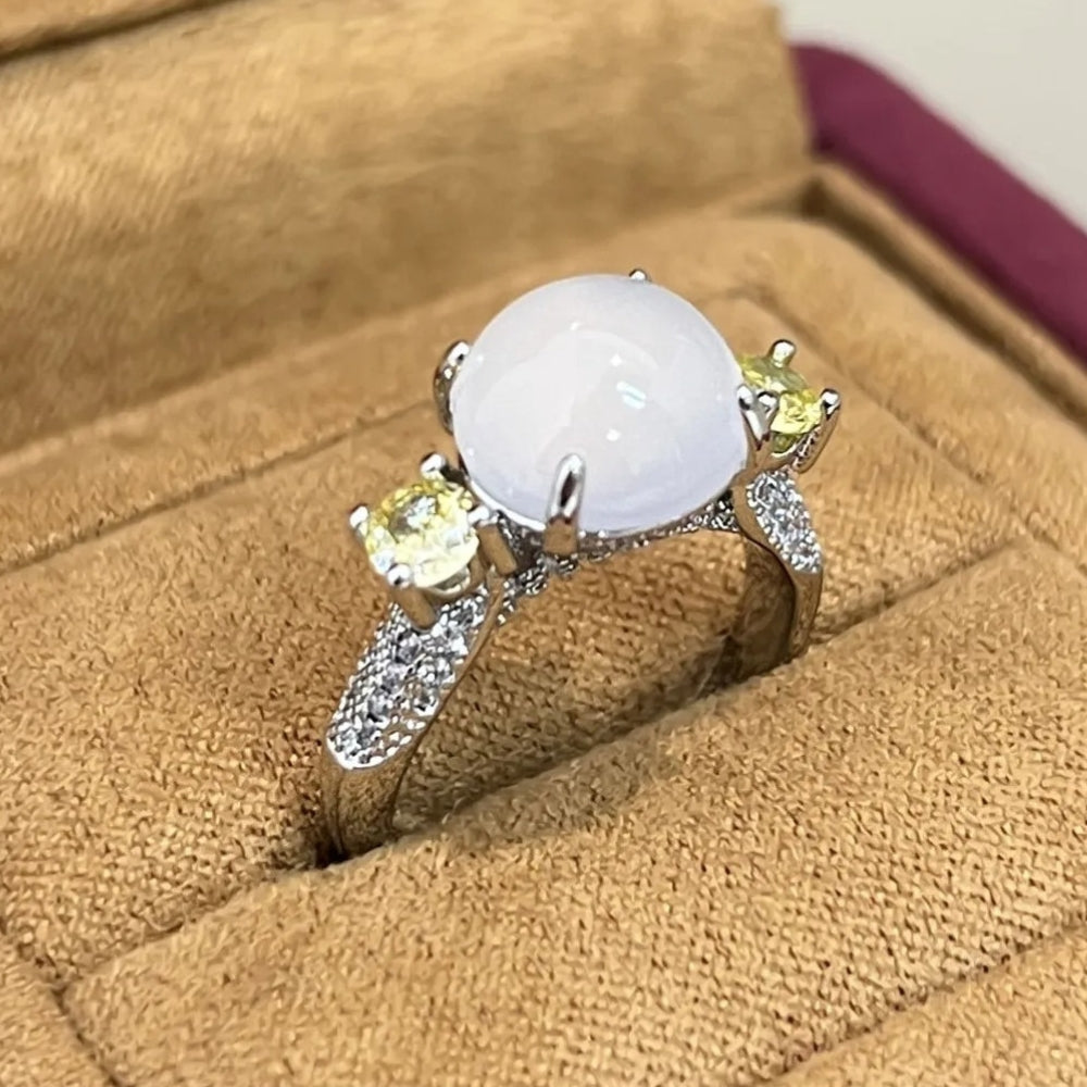Classic Silver Yellow Gemstone Round White Adjustable Ring-Mialla Jewelry