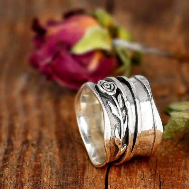 Silver Floral Engraved Statement Ring-Mialla Jewelry