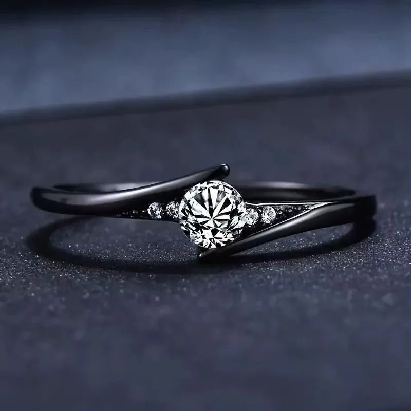Vintage Black Gold Crystal Ring-Mialla Jewelry