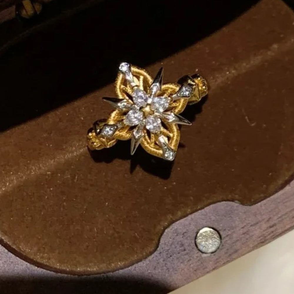 Vintage Gold & Diamond Floral Yellow Adjustable Ring-Mialla Jewelry