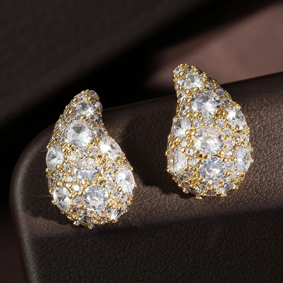 Vintage Gold Crystal Cluster Earrings-Mialla Jewelry