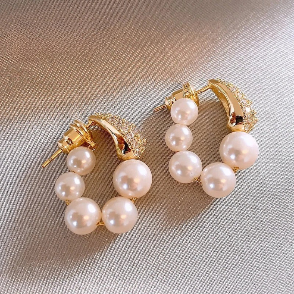 Vintage Gold & Pearl Cluster Earrings-Mialla Jewelry