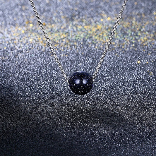 Silver Blue Sandstone Pendant Necklace-Mialla Jewelry