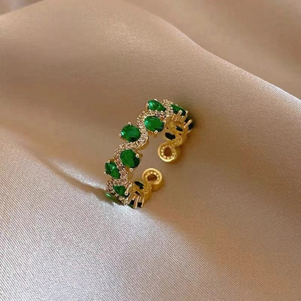 Vintage Green Stone & Gold Adjustable Ring-Mialla Jewelry
