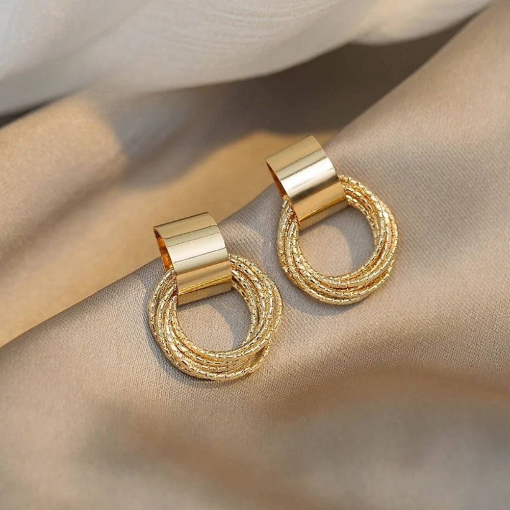 Retro Gold Multiple Small Circle Pendant Earrings-Mialla Jewelry