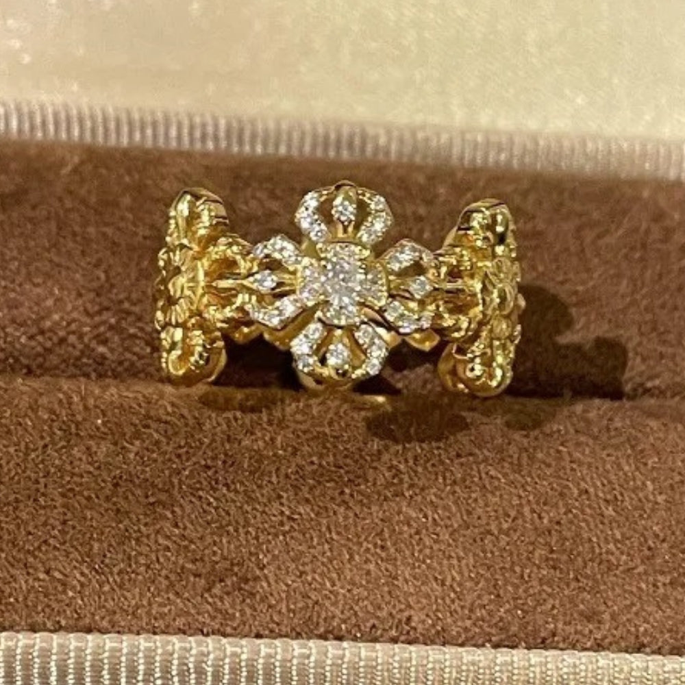 Vintage Gold & Diamond Floral Blossom Adjustable Ring-Mialla Jewelry
