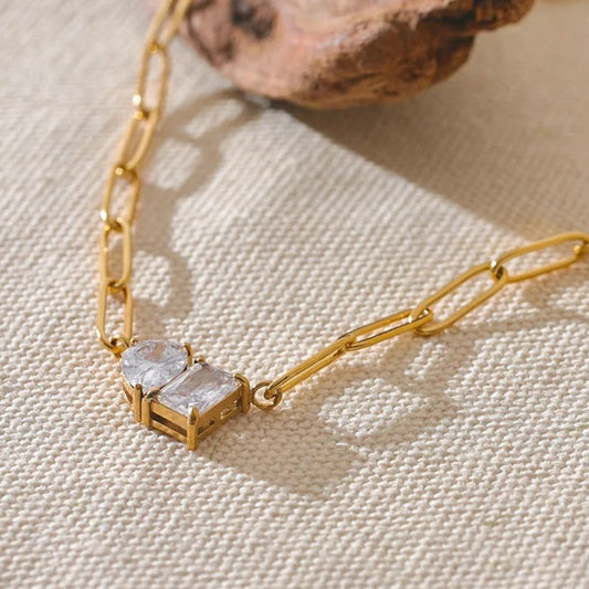 Gold Chain Crystal Pendant Necklace-Mialla Jewelry