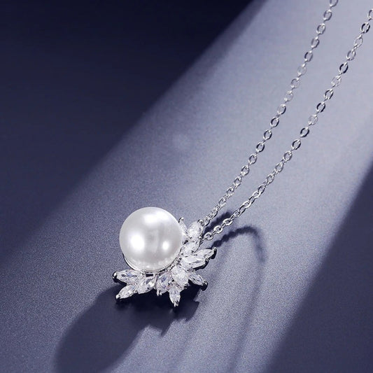 Silver Vintage Pearl Flower Necklace-Mialla Jewelry