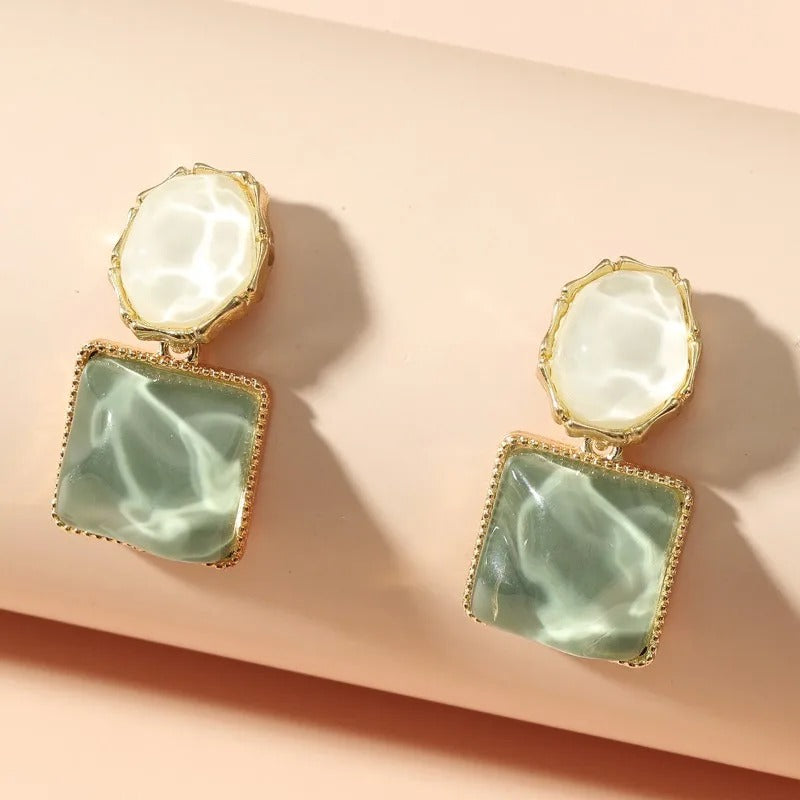 Vintage Green & Pearl Drop Earrings-Mialla Jewelry