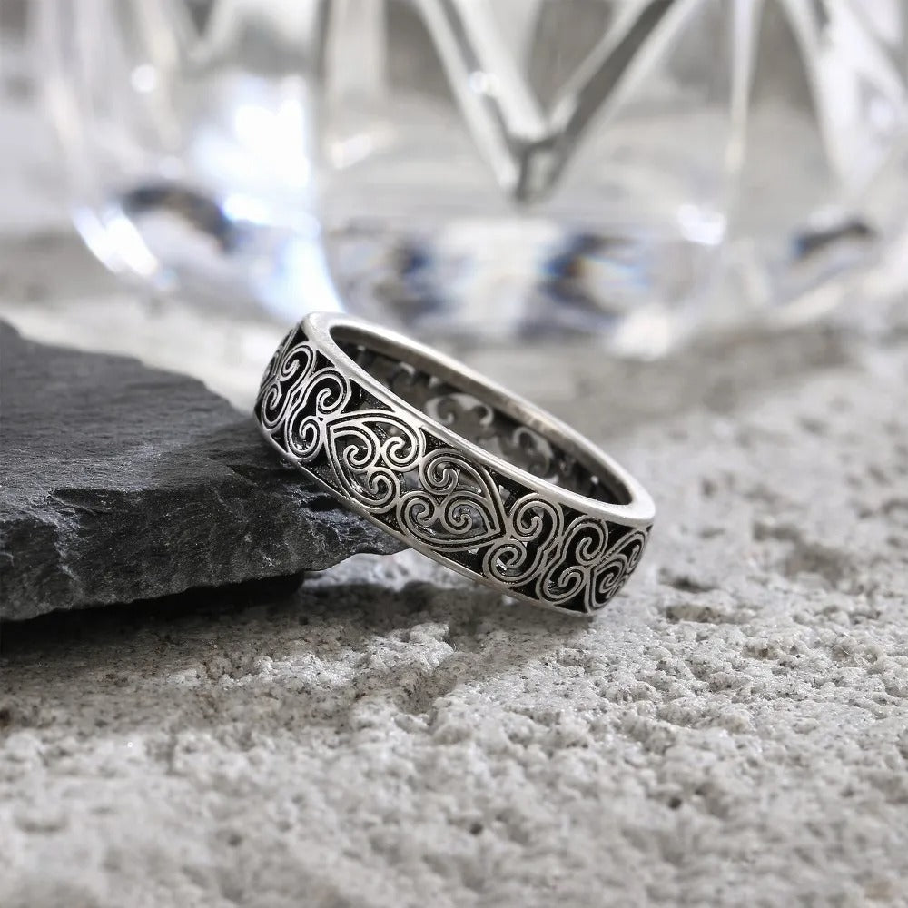 Silver Engraved Pattern Band Ring-Mialla Jewelry