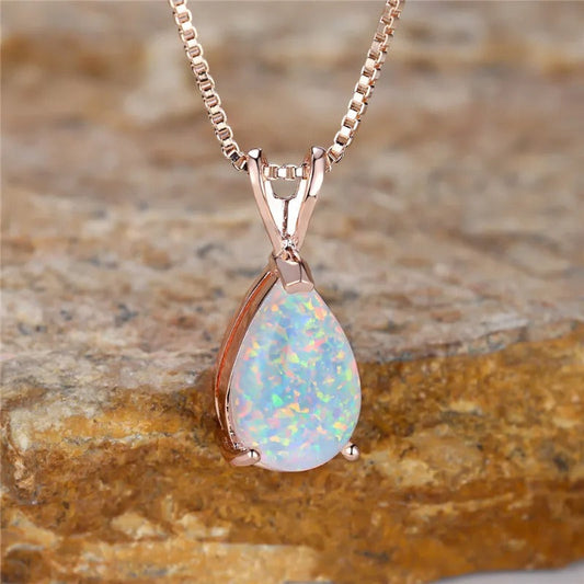 Rose Gold Opal Pendant Necklace-Mialla Jewelry