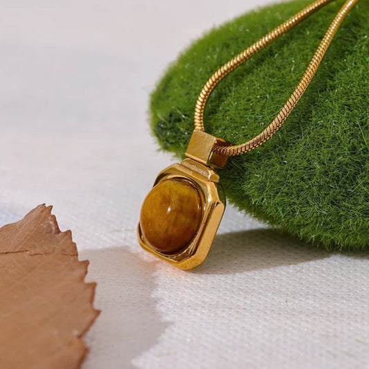Vintage Gold Tiger Eye Pendant Necklace-Mialla Jewelry