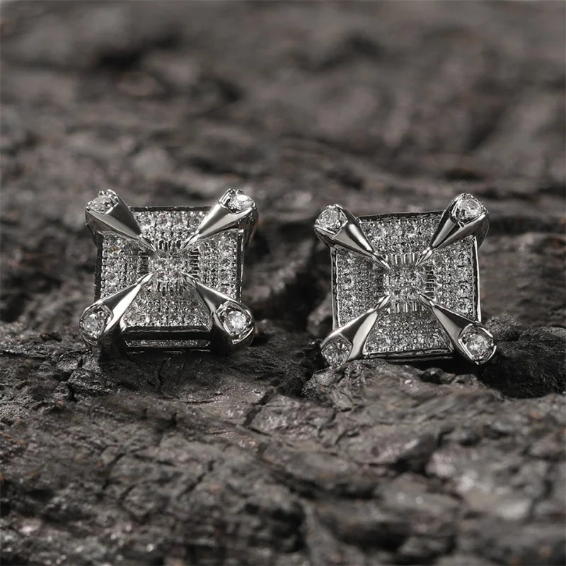 Silver Dragon Claw Square Earrings-Mialla Jewelry