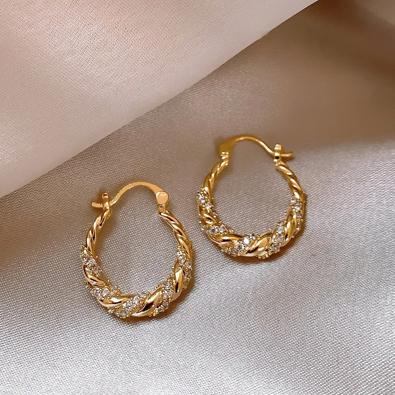 Gold Vintage Braided Sparkle Earrings-Mialla Jewelry