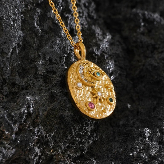 Vintage Gold Moon & Star Pendant Necklace-Mialla Jewelry