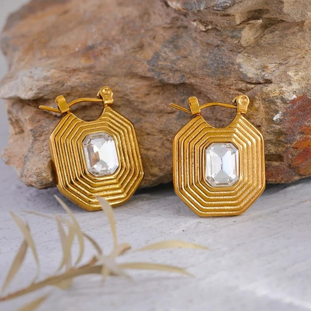 Vintage Geometric Gold Hoop Earrings-Mialla Jewelry
