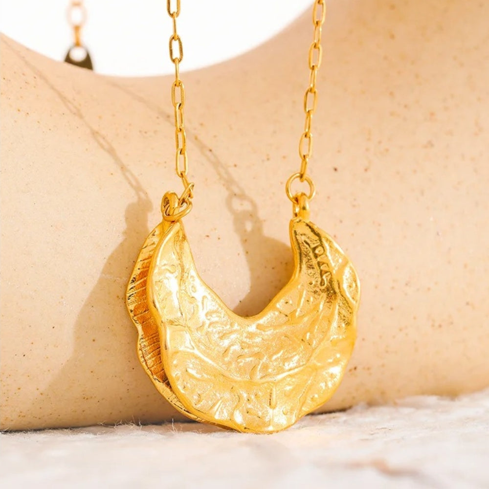 Vintage Gold Crescent Pendant Necklace-Mialla Jewelry