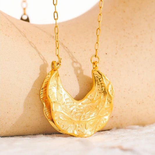 Vintage Gold Crescent Pendant Necklace-Mialla Jewelry